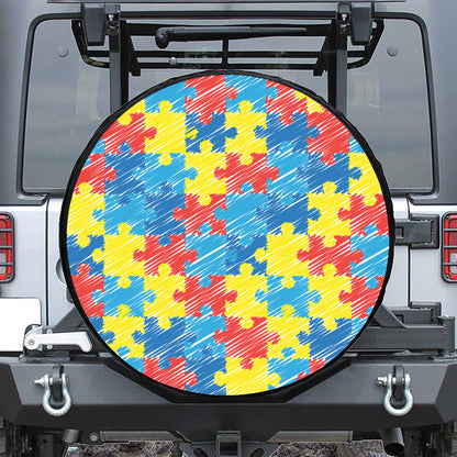 Autism Awareness Drawing Puzzle Print Tire Cover