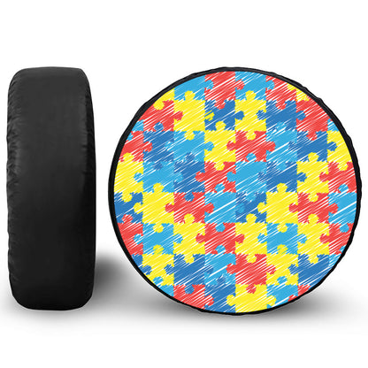 Autism Awareness Drawing Puzzle Print Tire Cover