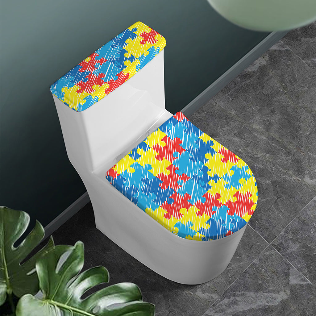 Autism Awareness Drawing Puzzle Print Toilet Lid And Tank Cover Set