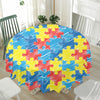 Autism Awareness Drawing Puzzle Print Waterproof Round Tablecloth