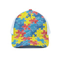Autism Awareness Drawing Puzzle Print White Mesh Trucker Hat