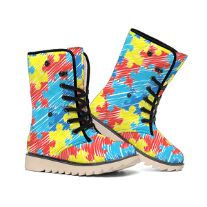 Autism Awareness Drawing Puzzle Print Winter Boots