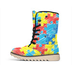 Autism Awareness Drawing Puzzle Print Winter Boots