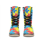 Autism Awareness Drawing Puzzle Print Winter Boots