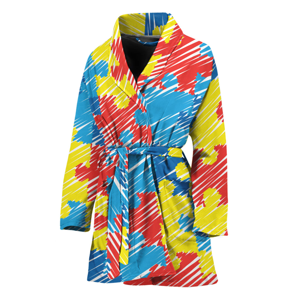 Autism Awareness Drawing Puzzle Print Women's Bathrobe