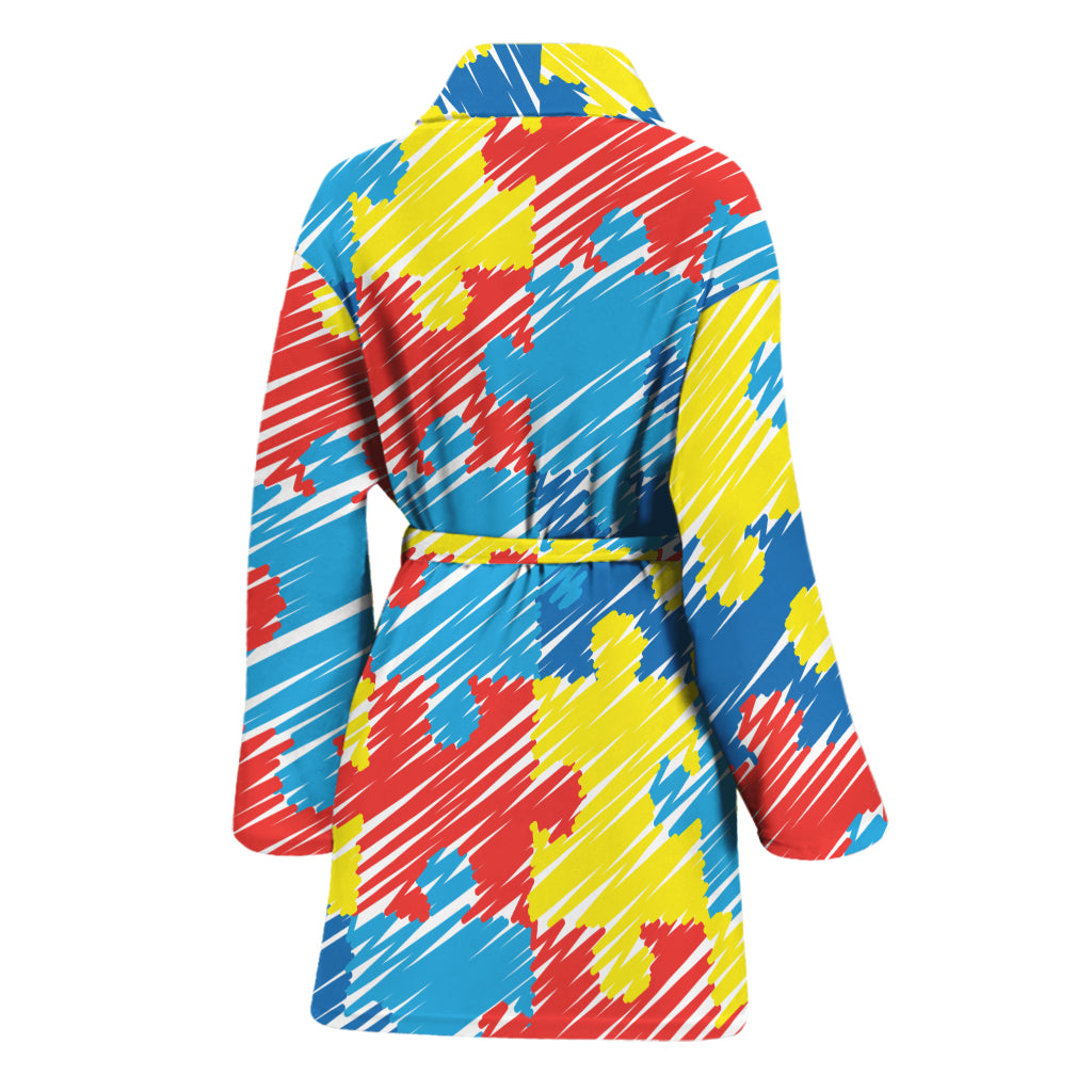 Autism Awareness Drawing Puzzle Print Women's Bathrobe