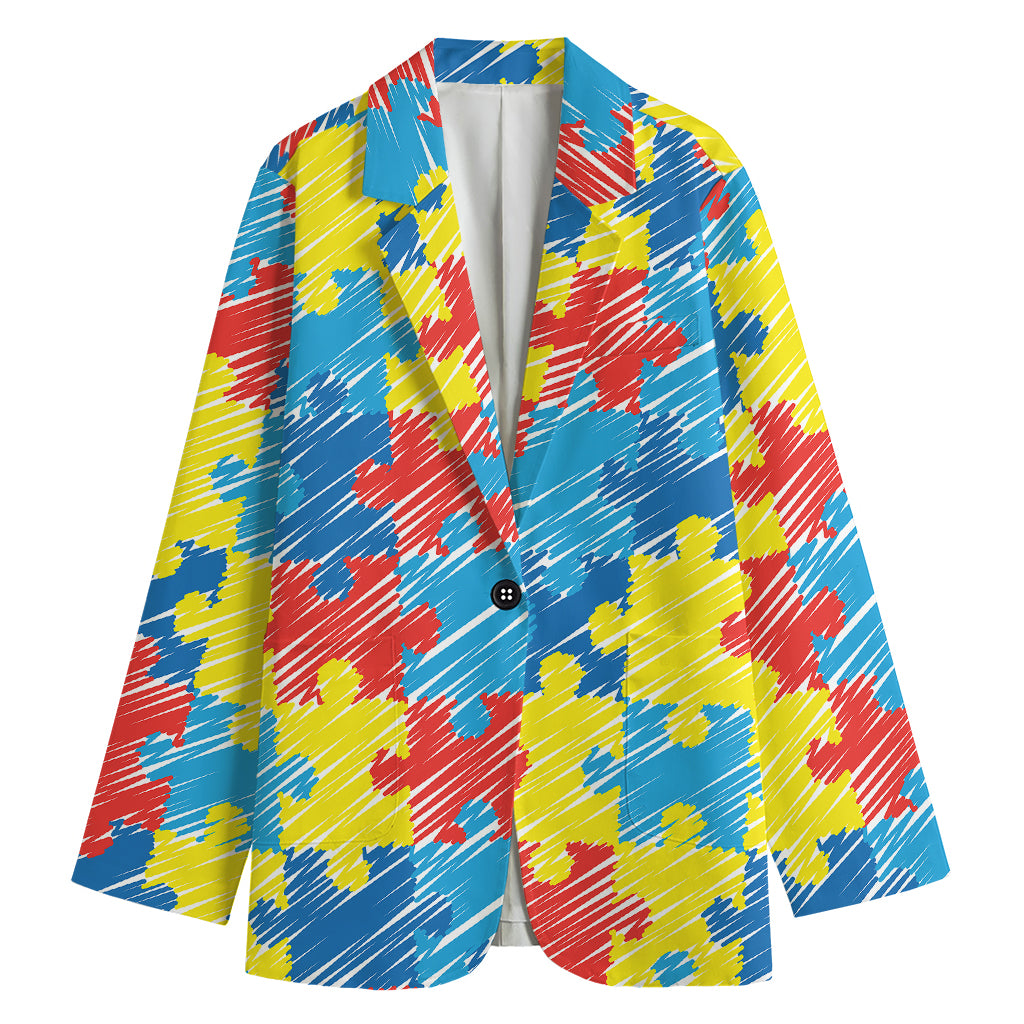 Autism Awareness Drawing Puzzle Print Women's Blazer