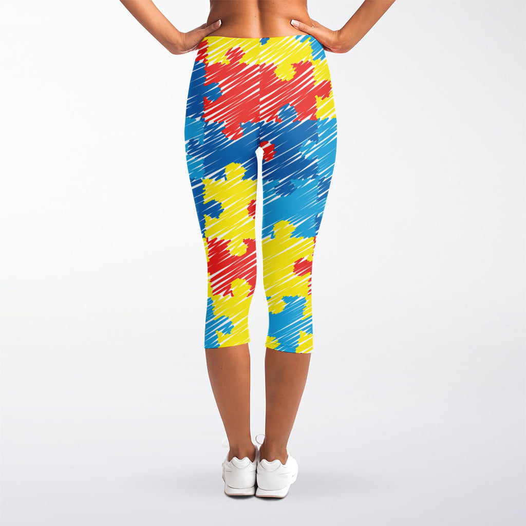 Autism Awareness Drawing Puzzle Print Women's Capri Leggings