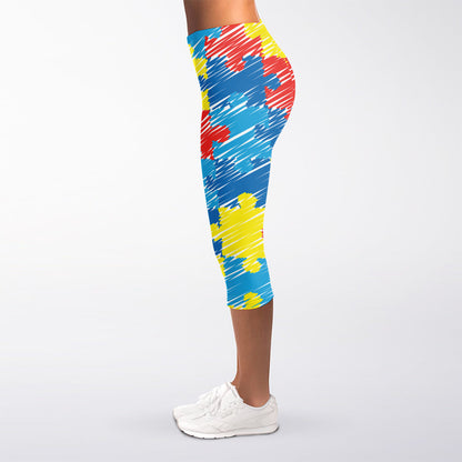 Autism Awareness Drawing Puzzle Print Women's Capri Leggings
