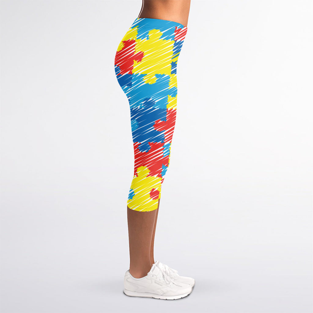 Autism Awareness Drawing Puzzle Print Women's Capri Leggings