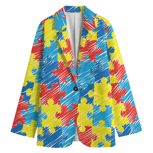 Autism Awareness Drawing Puzzle Print Women's Cotton Blazer