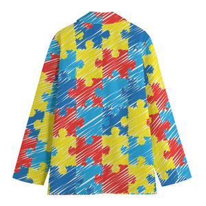 Autism Awareness Drawing Puzzle Print Women's Cotton Blazer