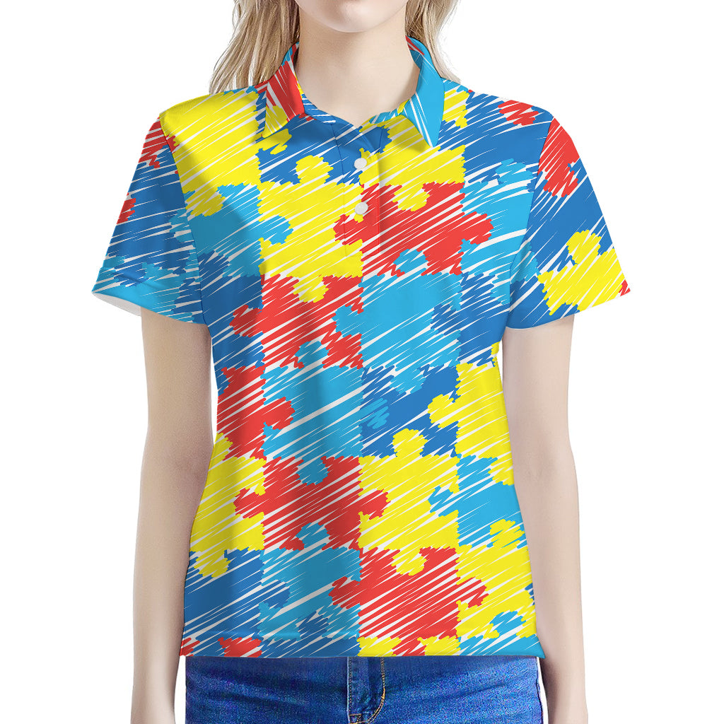 Autism Awareness Drawing Puzzle Print Women's Polo Shirt