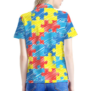 Autism Awareness Drawing Puzzle Print Women's Polo Shirt