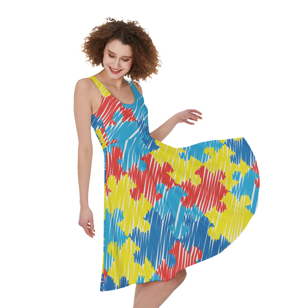 Autism Awareness Drawing Puzzle Print Women's Sleeveless Dress