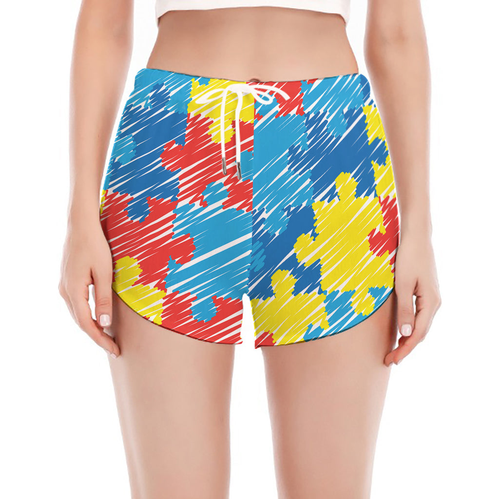 Autism Awareness Drawing Puzzle Print Women's Split Running Shorts