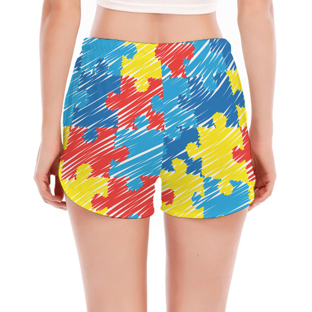 Autism Awareness Drawing Puzzle Print Women's Split Running Shorts