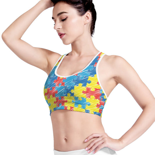 Autism Awareness Drawing Puzzle Print Women's Sports Bra