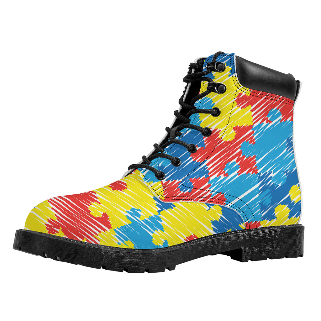 Autism Awareness Drawing Puzzle Print Work Boots