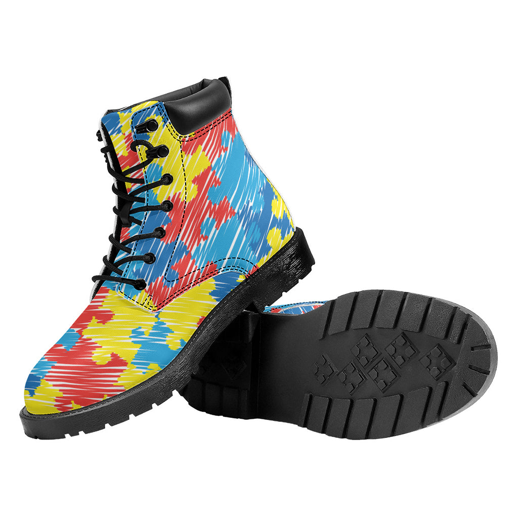 Autism Awareness Drawing Puzzle Print Work Boots