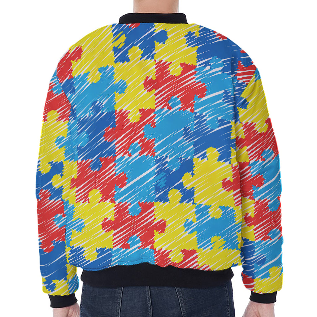 Autism Awareness Drawing Puzzle Print Zip Sleeve Bomber Jacket