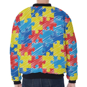 Autism Awareness Drawing Puzzle Print Zip Sleeve Bomber Jacket