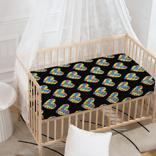 Autism Awareness Heart Pattern Print Baby Crib Sheet