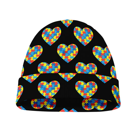 Autism Awareness Heart Pattern Print Beanie