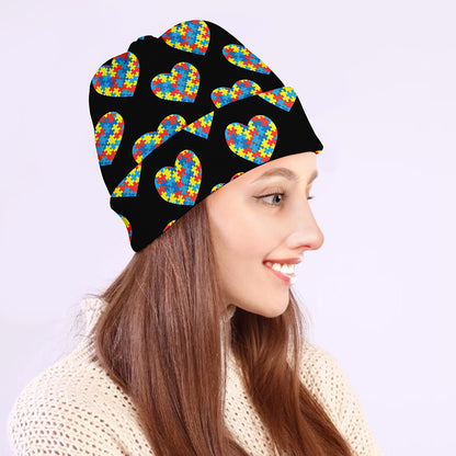 Autism Awareness Heart Pattern Print Beanie