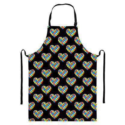 Autism Awareness Heart Pattern Print Bib Apron With Pocket