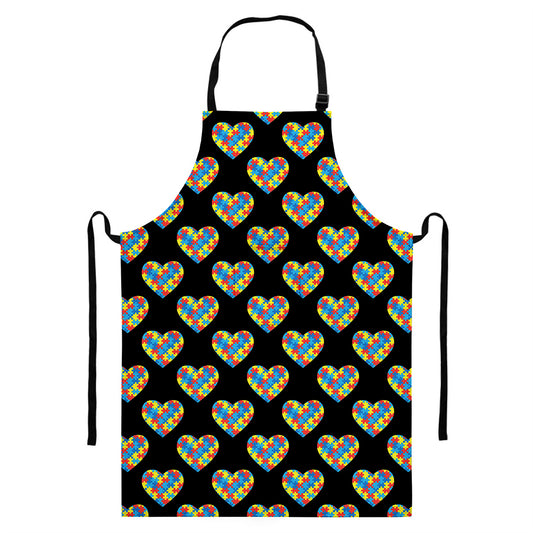 Autism Awareness Heart Pattern Print Bib Apron With Pocket