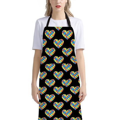 Autism Awareness Heart Pattern Print Bib Apron With Pocket