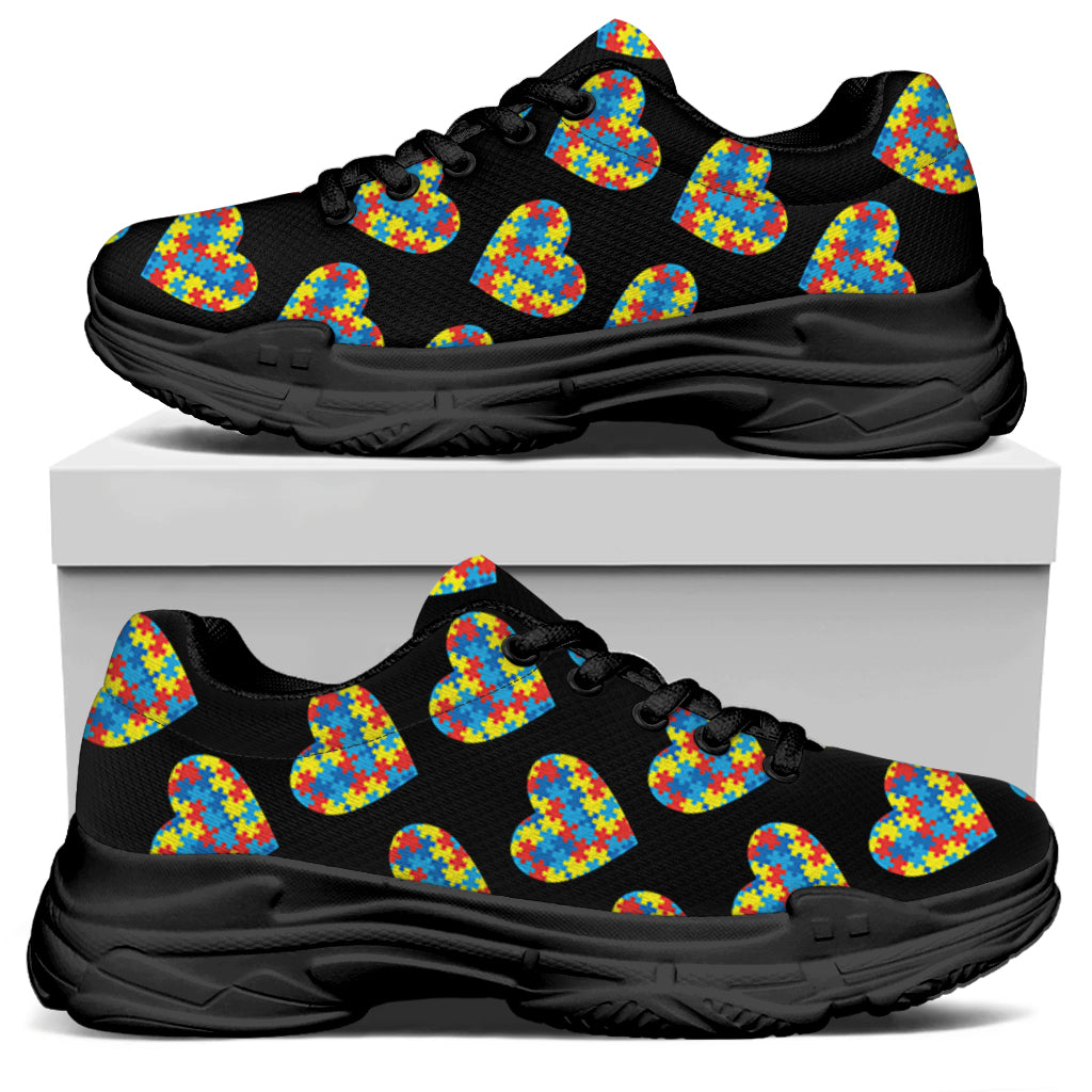 Autism Awareness Heart Pattern Print Black Chunky Shoes