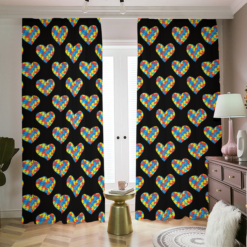 Autism Awareness Heart Pattern Print Blackout Pencil Pleat Curtains