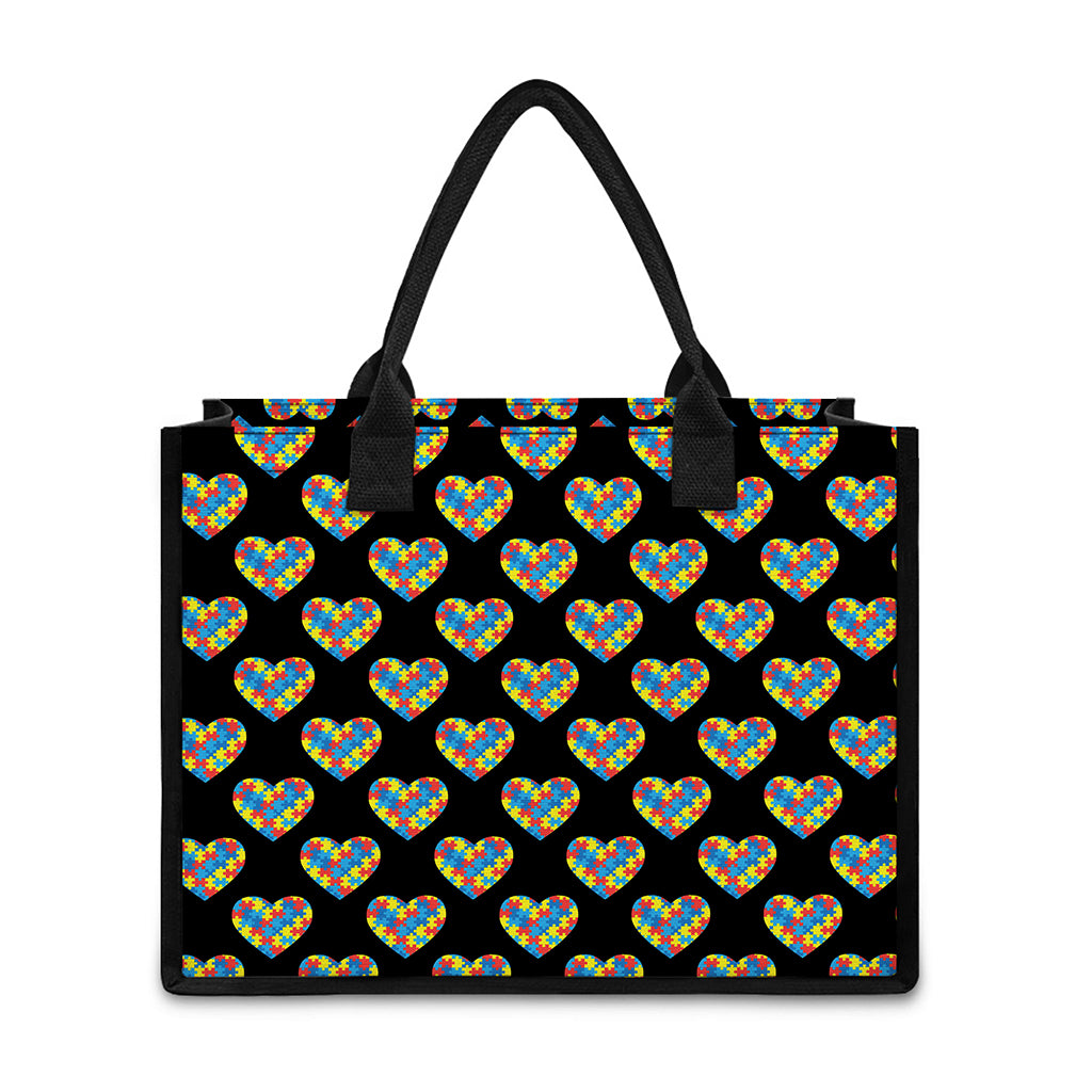 Autism Awareness Heart Pattern Print Canvas Tote Bag