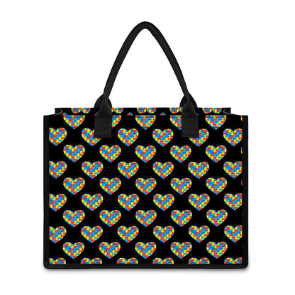 Autism Awareness Heart Pattern Print Canvas Tote Bag
