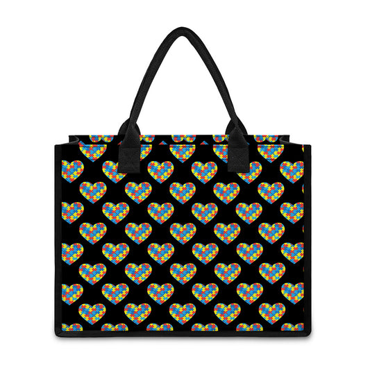 Autism Awareness Heart Pattern Print Canvas Tote Bag