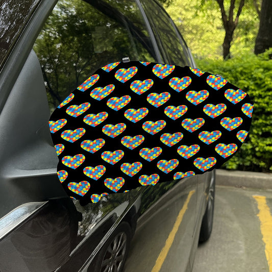 Autism Awareness Heart Pattern Print Car Side Mirror Covers