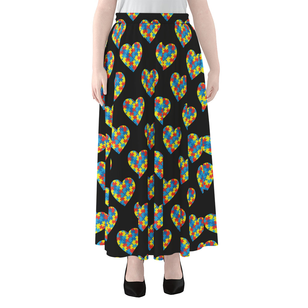 Autism Awareness Heart Pattern Print Chiffon Maxi Skirt