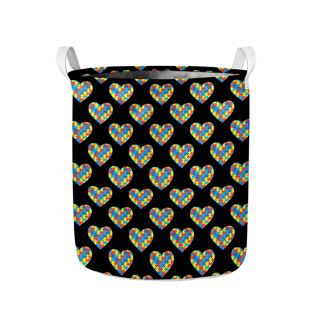 Autism Awareness Heart Pattern Print Collapsible Laundry Basket