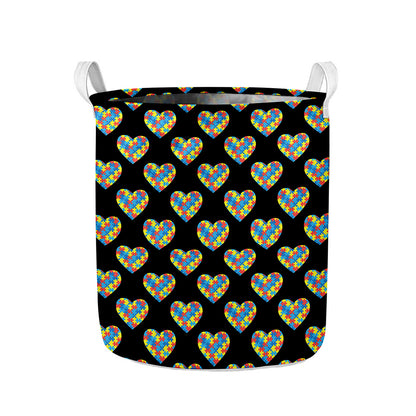 Autism Awareness Heart Pattern Print Collapsible Laundry Basket