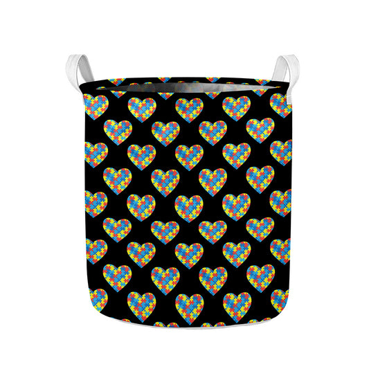 Autism Awareness Heart Pattern Print Collapsible Laundry Basket