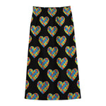 Autism Awareness Heart Pattern Print Cotton Front Slit Maxi Skirt