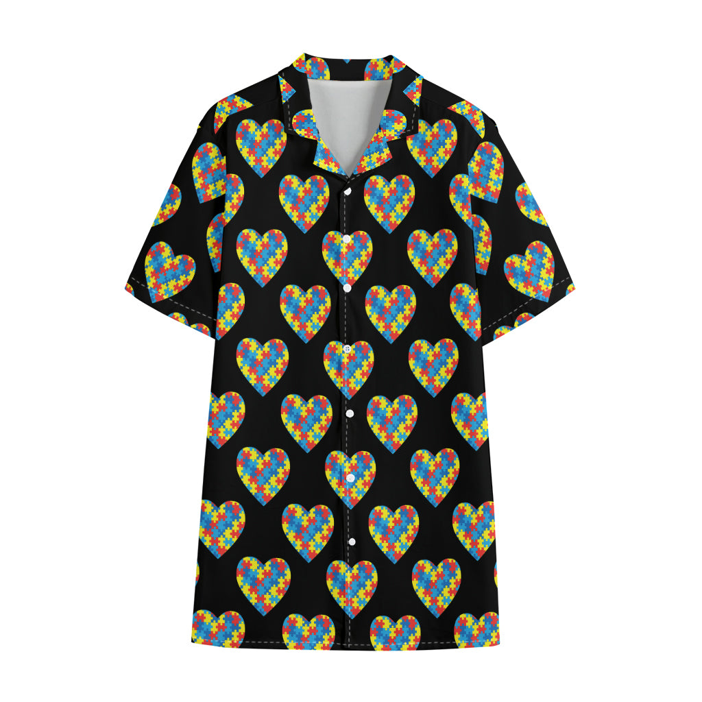 Autism Awareness Heart Pattern Print Cotton Hawaiian Shirt