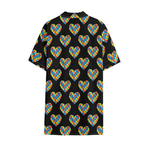 Autism Awareness Heart Pattern Print Cotton Hawaiian Shirt