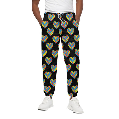 Autism Awareness Heart Pattern Print Cotton Pants