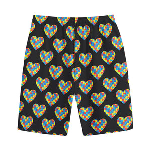 Autism Awareness Heart Pattern Print Cotton Shorts