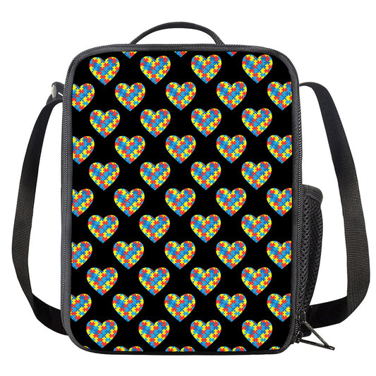 Autism Awareness Heart Pattern Print Crossbody Lunch Bag
