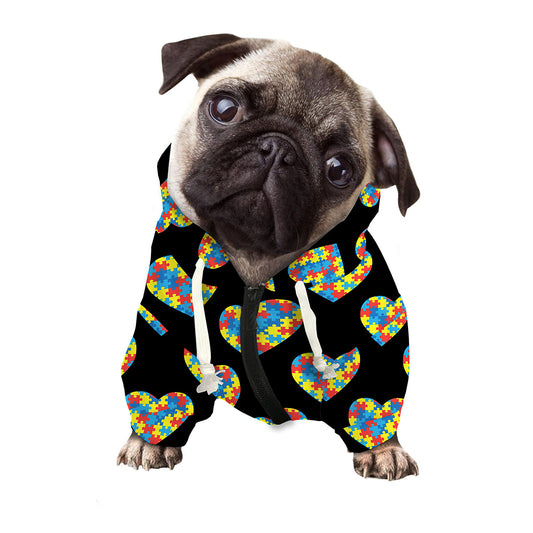 Autism Awareness Heart Pattern Print Dog Zip Up Hoodie