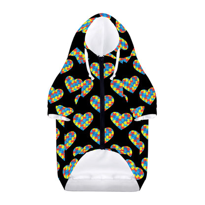 Autism Awareness Heart Pattern Print Dog Zip Up Hoodie